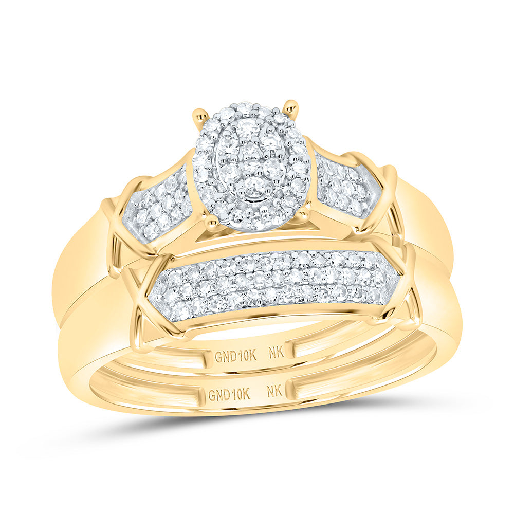 10K Yellow or White Gold 3/8 Ctw Natural Diamond Oval Trio Set, Womens Size: 5-9, Mens Size: 8-12