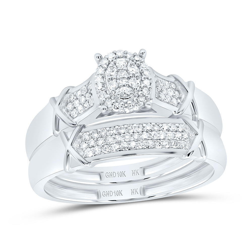 10K Yellow or White Gold 3/8 Ctw Natural Diamond Oval Trio Set, Womens Size: 5-9, Mens Size: 8-12
