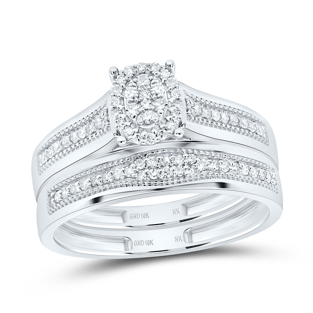 10K Yellow or White Gold 3/8 Ctw Natural Diamond Oval Trio Set, Womens Size: 5-9, Mens Size: 8-12