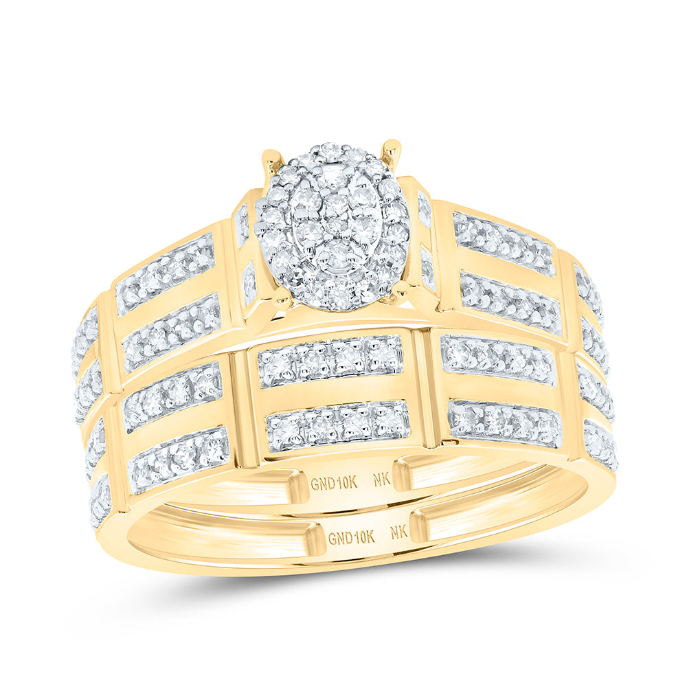 10K Yellow or White Gold 1/2 Ctw Natural Diamond Oval Trio Set, Womens Size: 5-9, Mens Size: 8-12