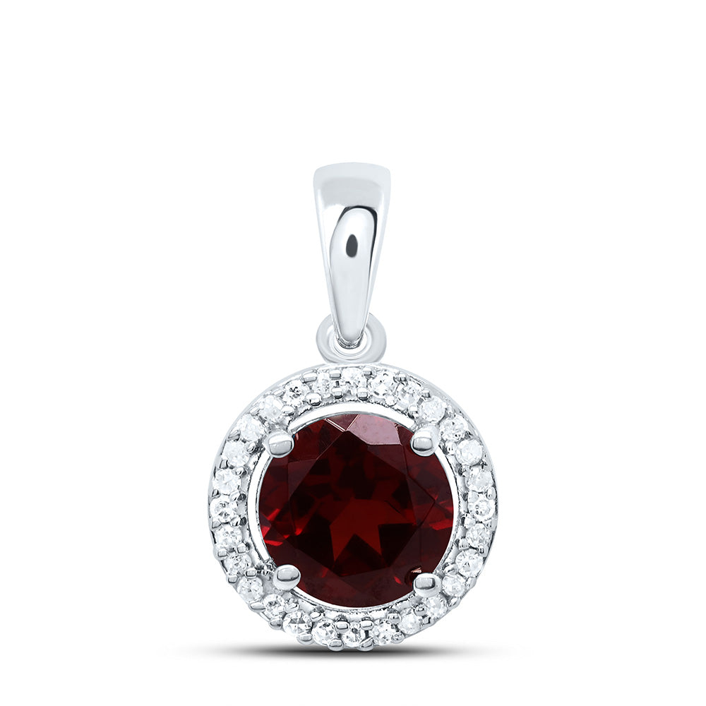 10K Yellow or White Gold 1/12 Ctw Natural Diamond 6MM Round Garnet Synthetic Pendant