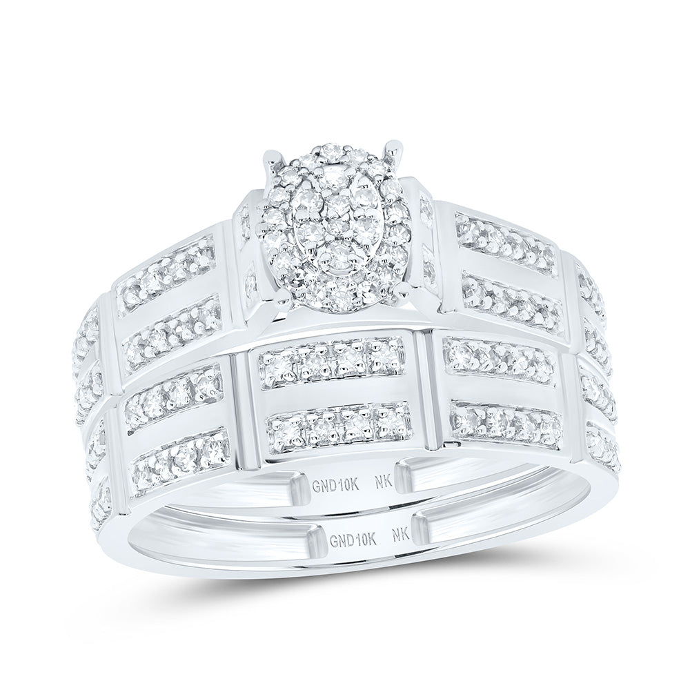 10K Yellow or White Gold 1/2 Ctw Natural Diamond Oval Trio Set, Womens Size: 5-9, Mens Size: 8-12