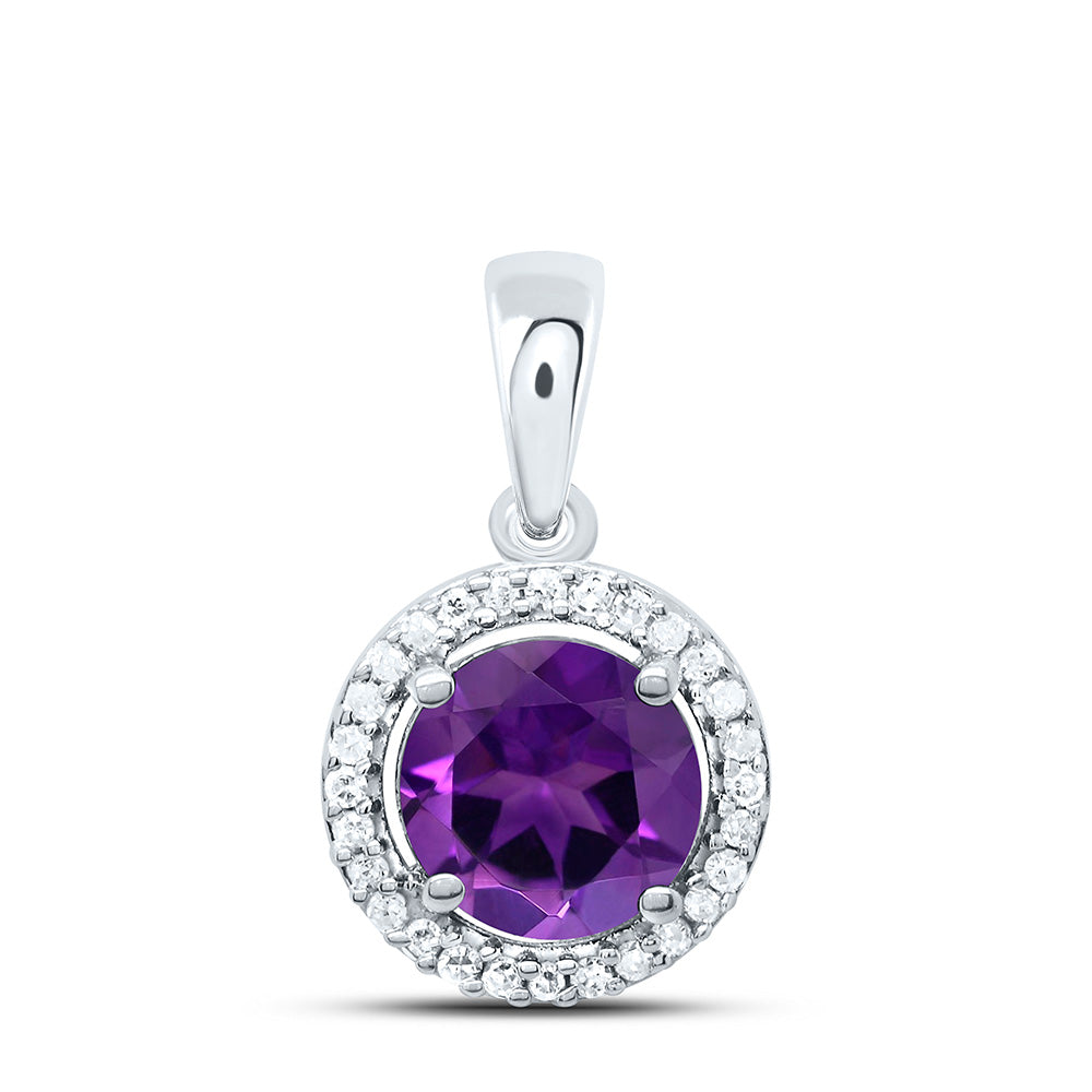 10K Yellow or White Gold 1/12 Ctw Natural Diamond 6MM Round Amethyst Synthetic Pendant