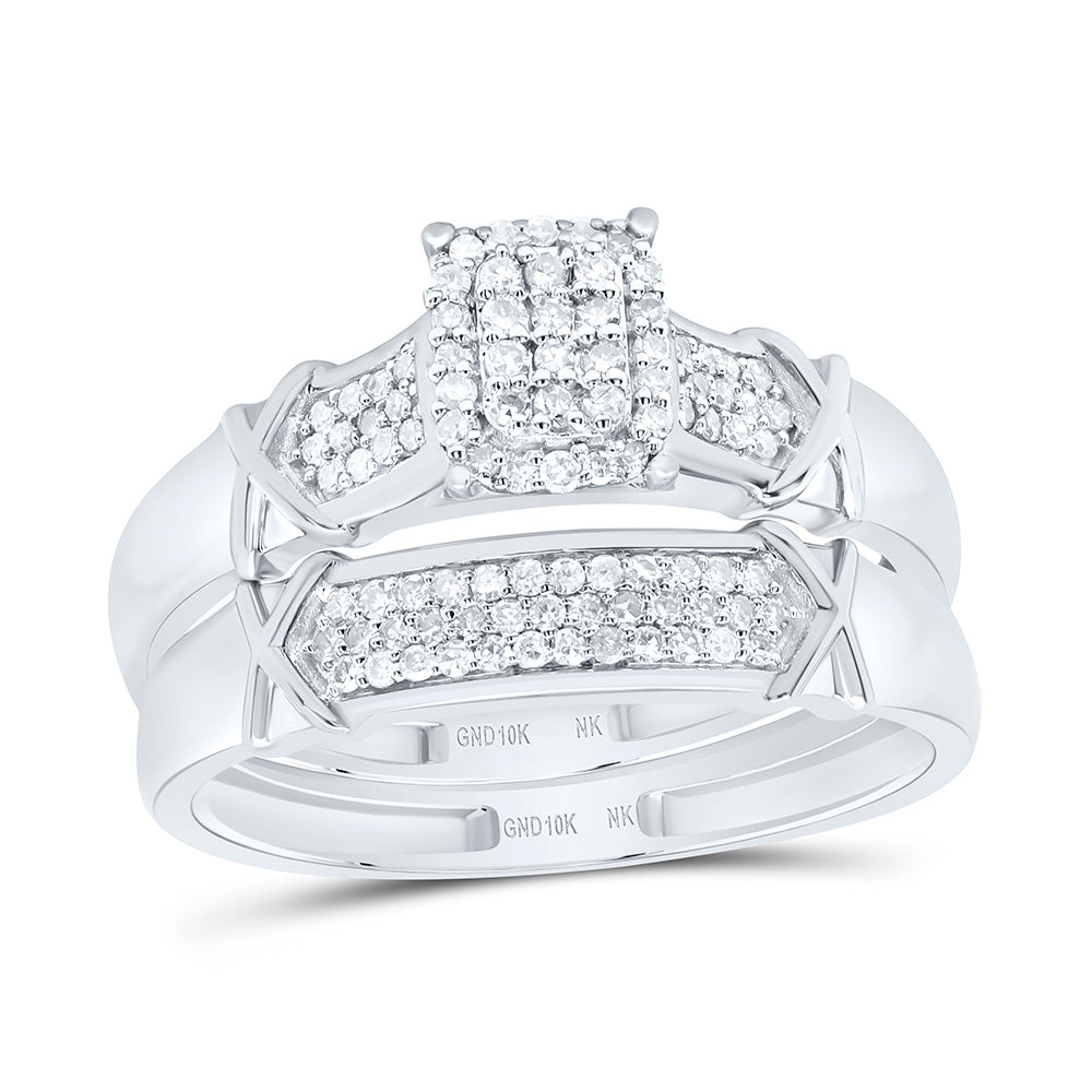 10K Yellow or White Gold 1/2 Ctw Natural Diamond Emerald Trio Set, Womens Size: 5-9, Mens Size: 8-12