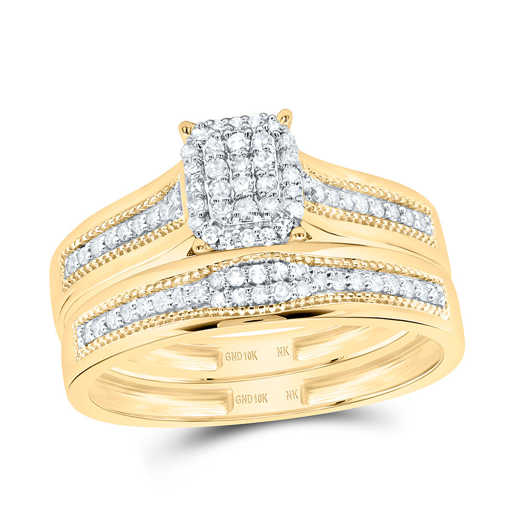 10K Yellow or White Gold 1/3 Ctw Natural Diamond Emerald Trio Set, Womens Size: 5-9, Mens Size: 8-12