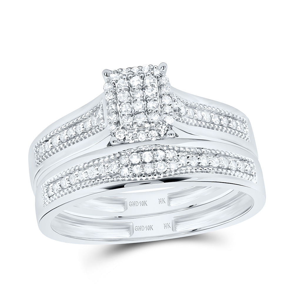 10K Yellow or White Gold 1/3 Ctw Natural Diamond Emerald Trio Set, Womens Size: 5-9, Mens Size: 8-12
