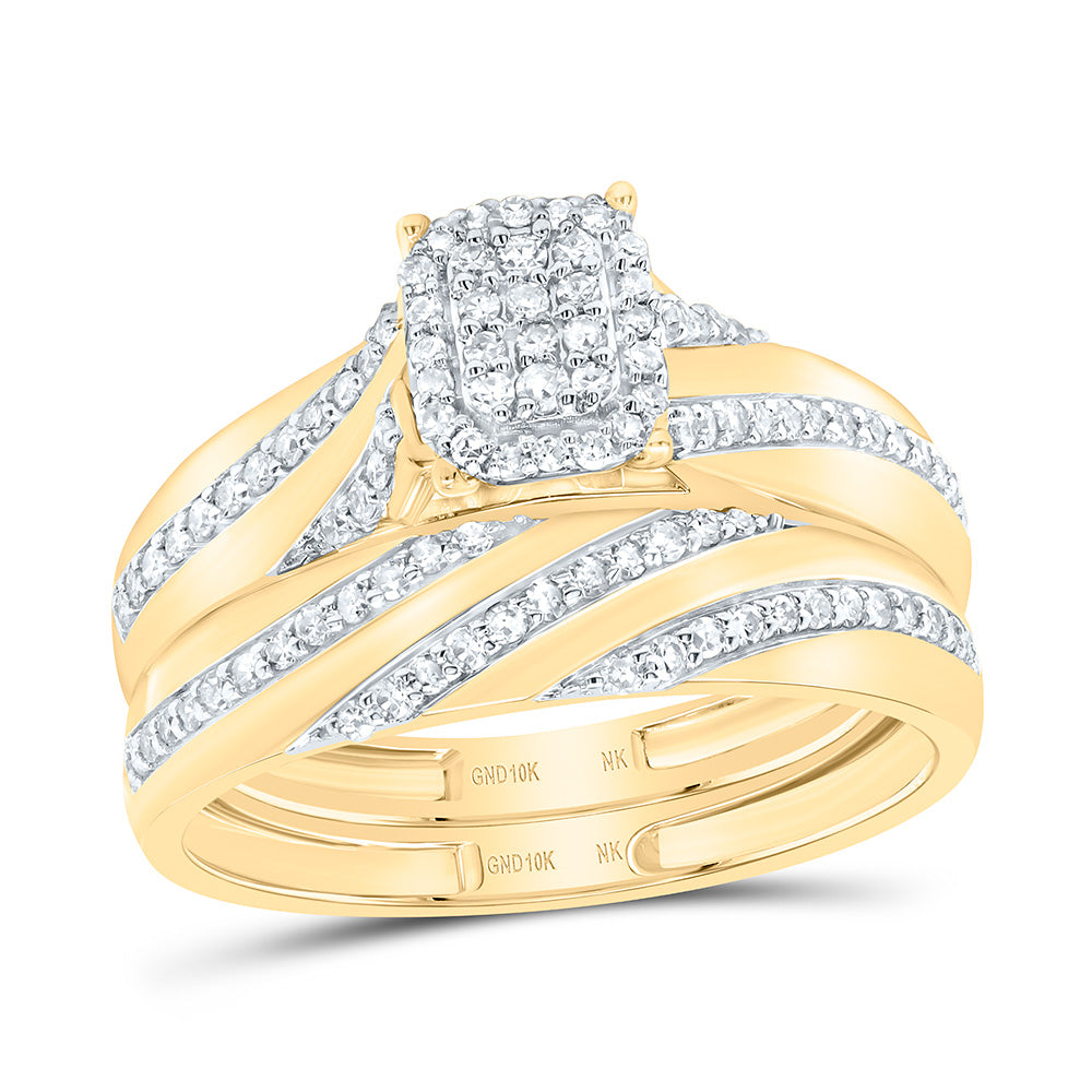 10K Yellow or White Gold 1/2 Ctw Natural Diamond Emerald Trio Set, Womens Size: 5-9, Mens Size: 8-12