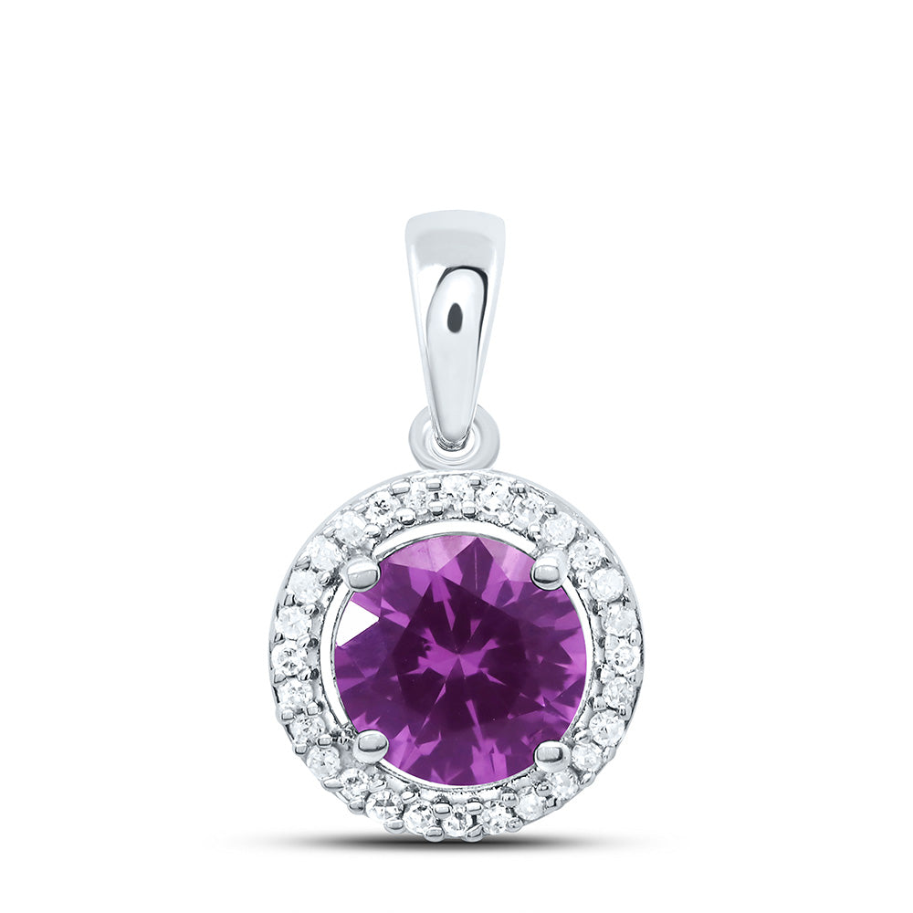 10K Yellow or White Gold 1/12 Ctw Natural Diamond 6MM Round Alexandrite Synthetic Pendant