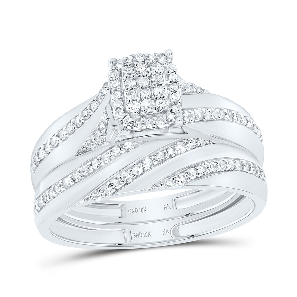 10K Yellow or White Gold 1/2 Ctw Natural Diamond Emerald Trio Set, Womens Size: 5-9, Mens Size: 8-12