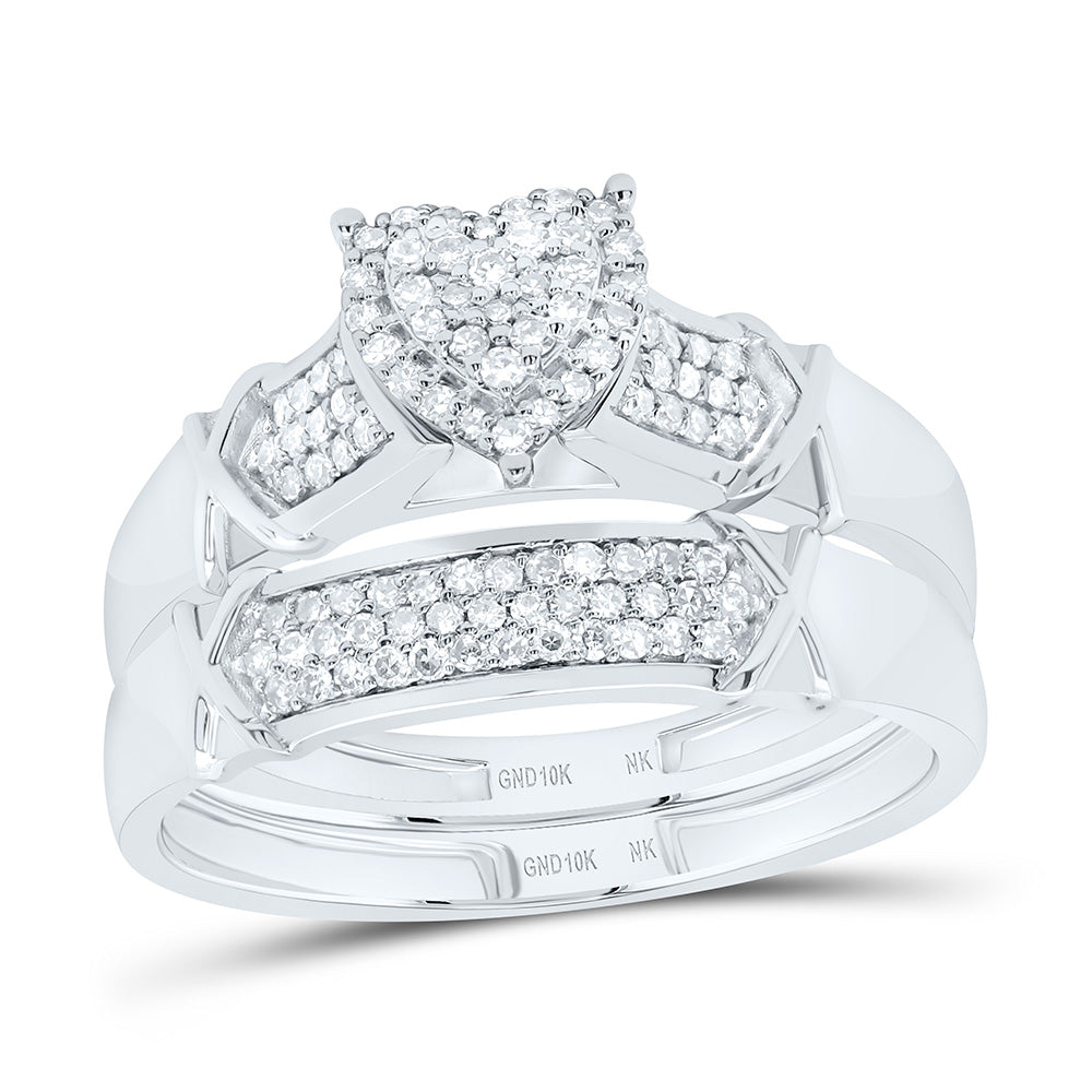 10K Yellow or White Gold 3/8 Ctw Natural Diamond Heart Trio Set, Womens Size: 5-9, Mens Size: 8-12