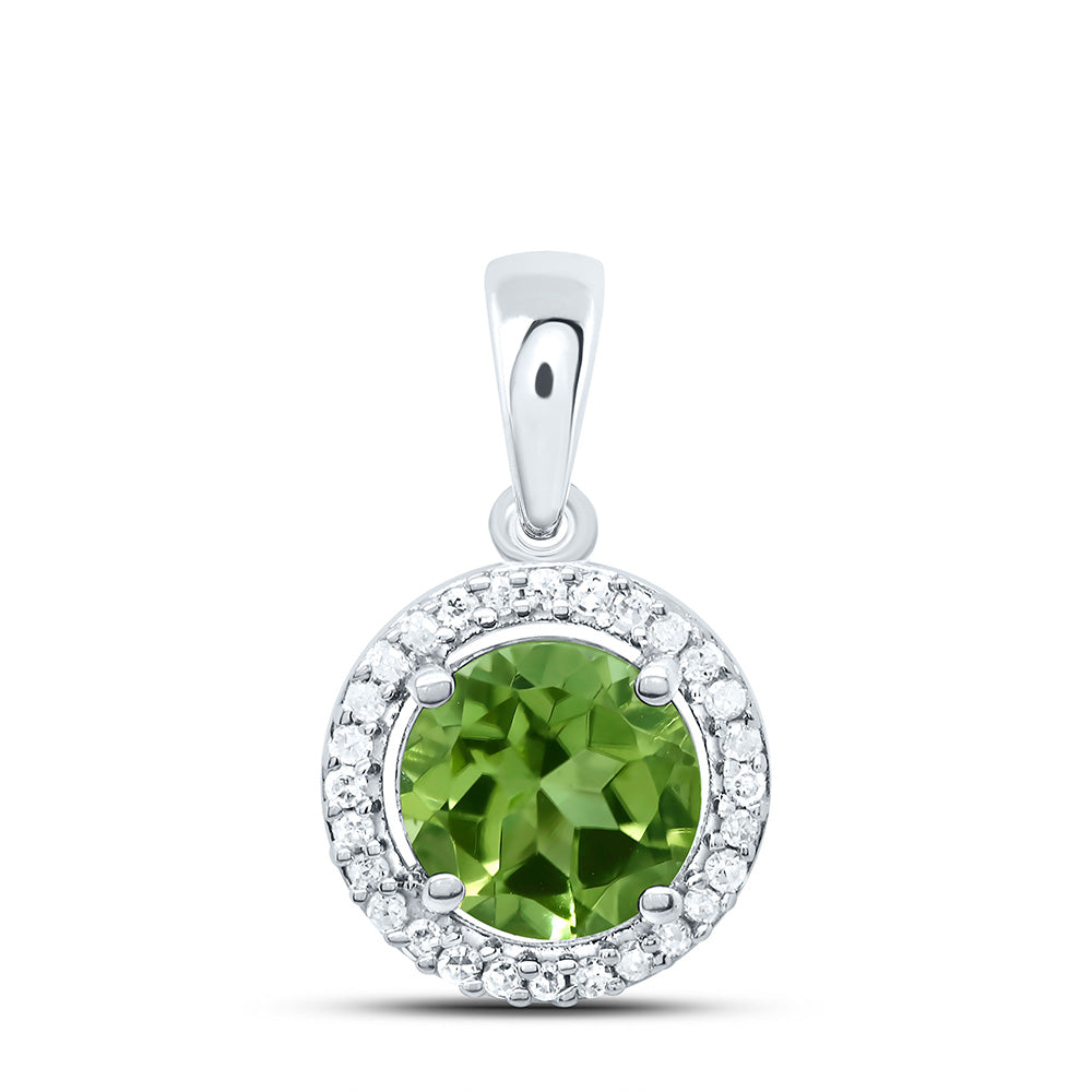 10K Yellow or White Gold 1/12 Ctw Natural Diamond 6MM Round Peridot Synthetic Pendant