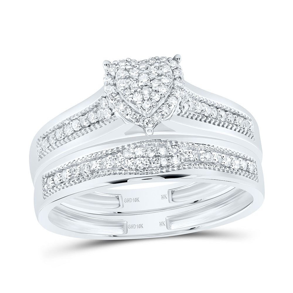 10K Yellow or White Gold 3/8 Ctw Natural Diamond Heart Trio Set, Womens Size: 5-9, Mens Size: 8-12