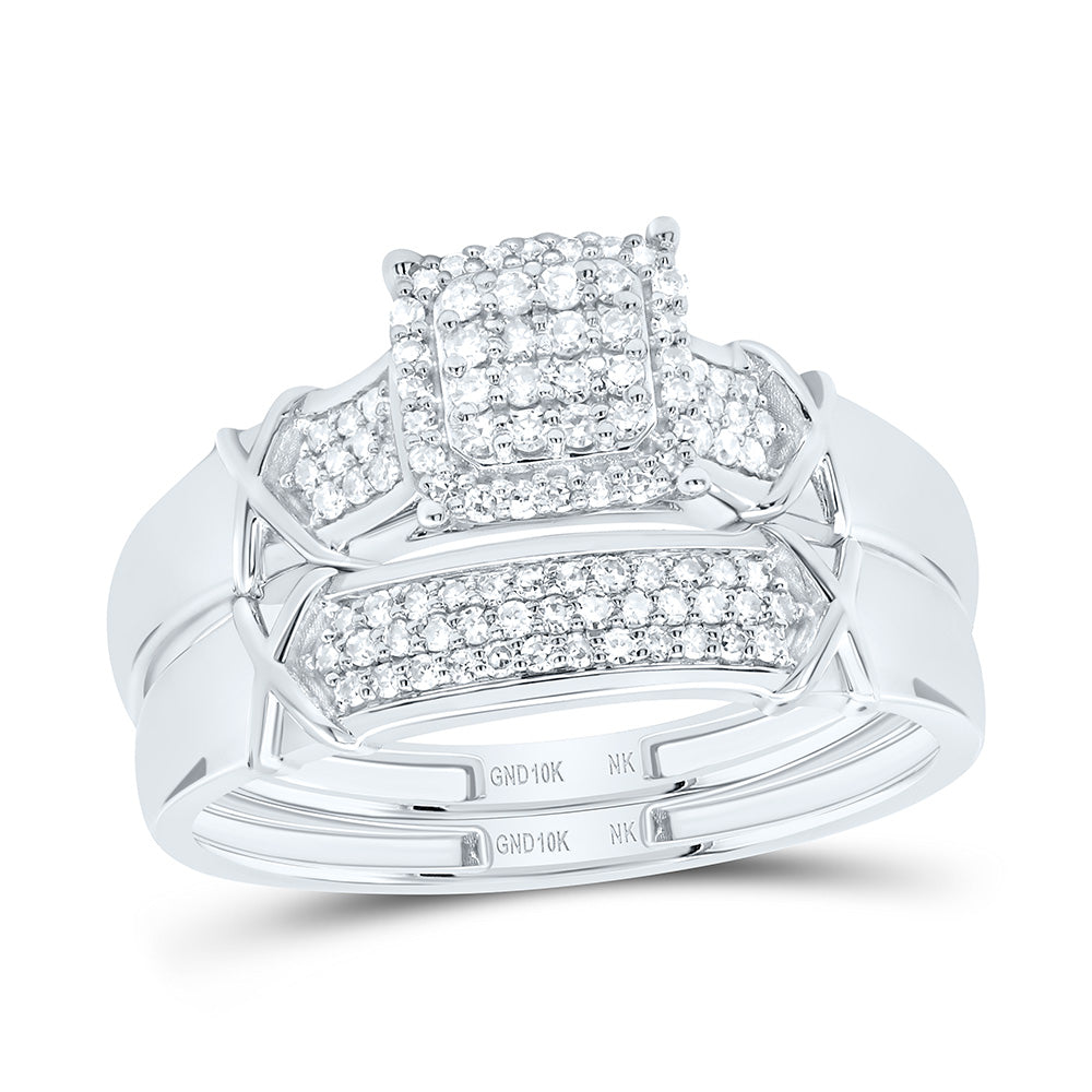10K Yellow or White Gold 1/2 Ctw Natural Diamond Cushion Trio Set, Womens Size: 5-9, Mens Size: 8-12