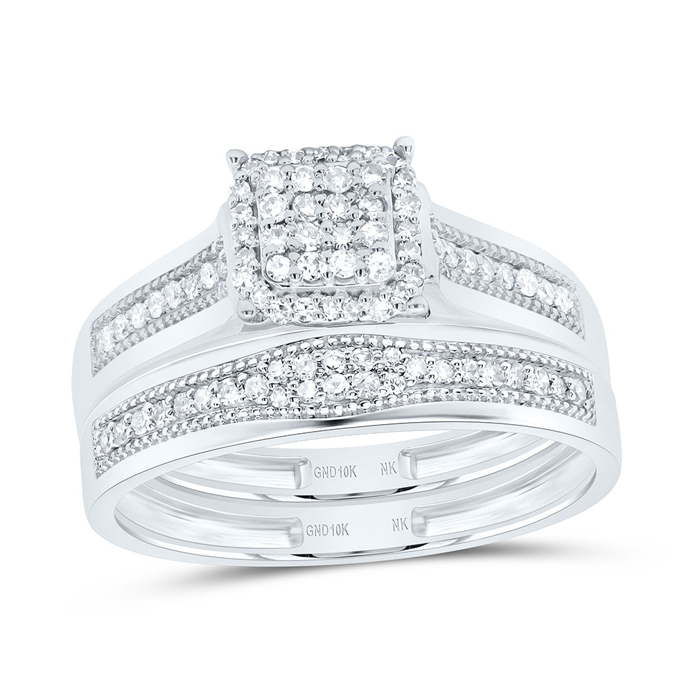 10K Yellow or White Gold 3/8 Ctw Natural Diamond Cushion Trio Set, Womens Size: 5-9, Mens Size: 8-12