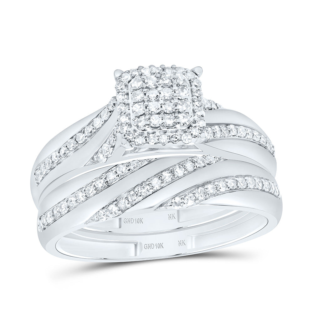 10K Yellow or White Gold 1/2 Ctw Natural Diamond Cushion Trio Set, Womens Size: 5-9, Mens Size: 8-12
