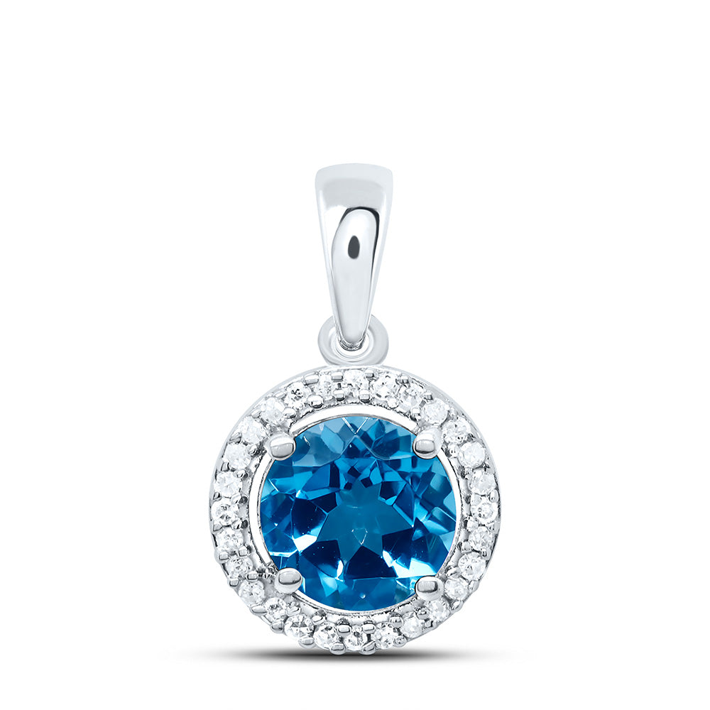 10K Yellow or White Gold 1/12 Ctw Natural Diamond 6MM Round Blue Topaz Synthetic Pendant