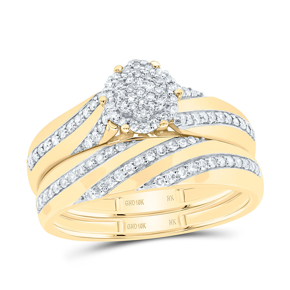 10K Yellow or White Gold 1/2 Ctw Natural Diamond Flower Trio Set, Womens Size: 5-9, Mens Size: 8-12
