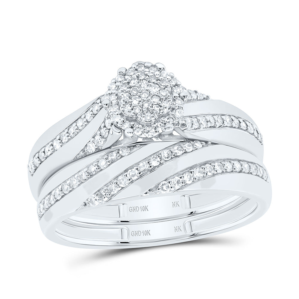 10K Yellow or White Gold 1/2 Ctw Natural Diamond Flower Trio Set, Womens Size: 5-9, Mens Size: 8-12