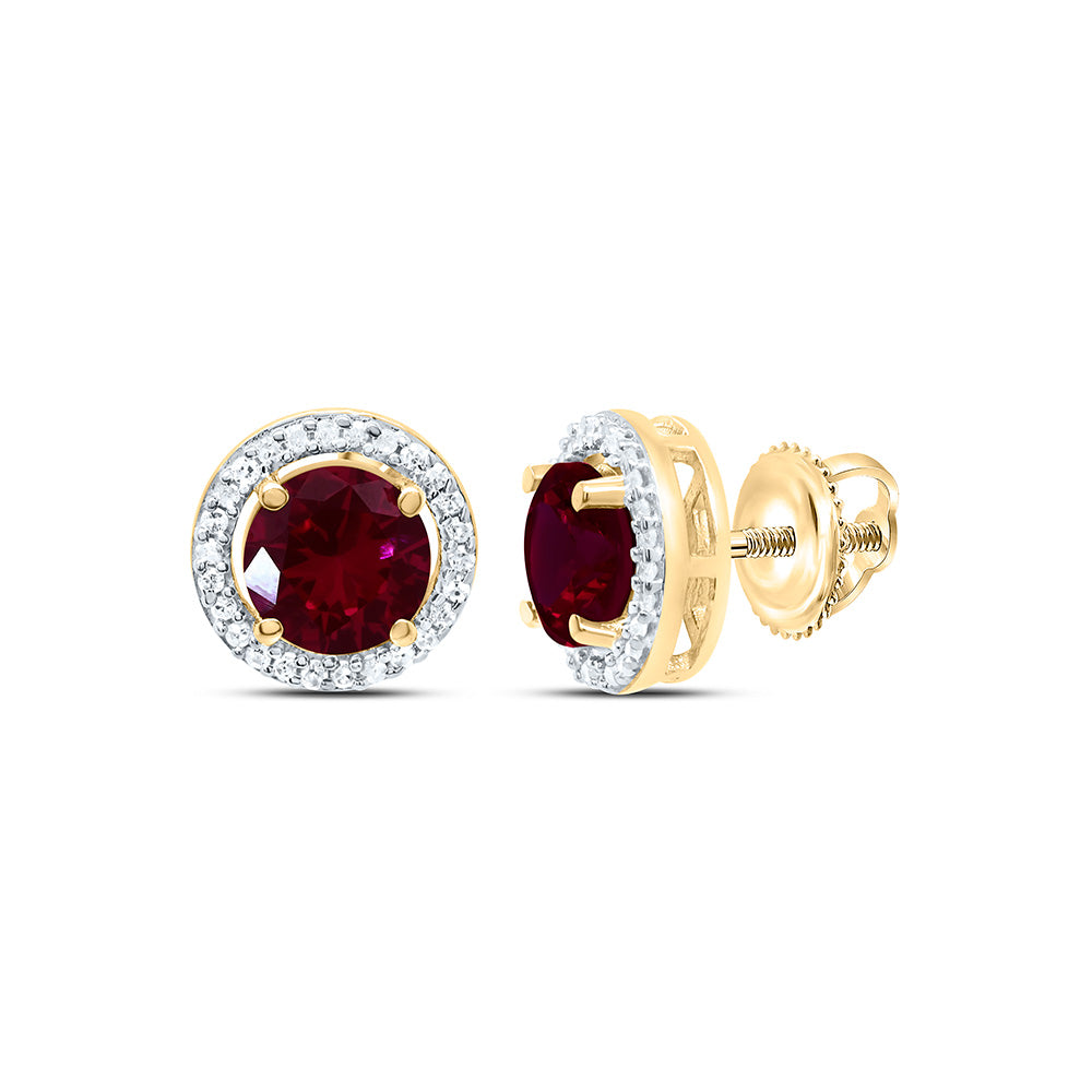 10K Yellow or White Gold 1/10 Ctw Natural Diamond 5MM Round Garnet Synthetic Earring