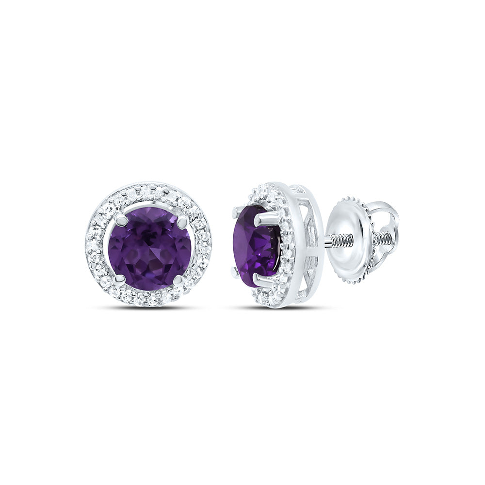 10K Yellow or White Gold 1/10 Ctw Natural Diamond 5MM Round Alexandrite Synthetic Earring