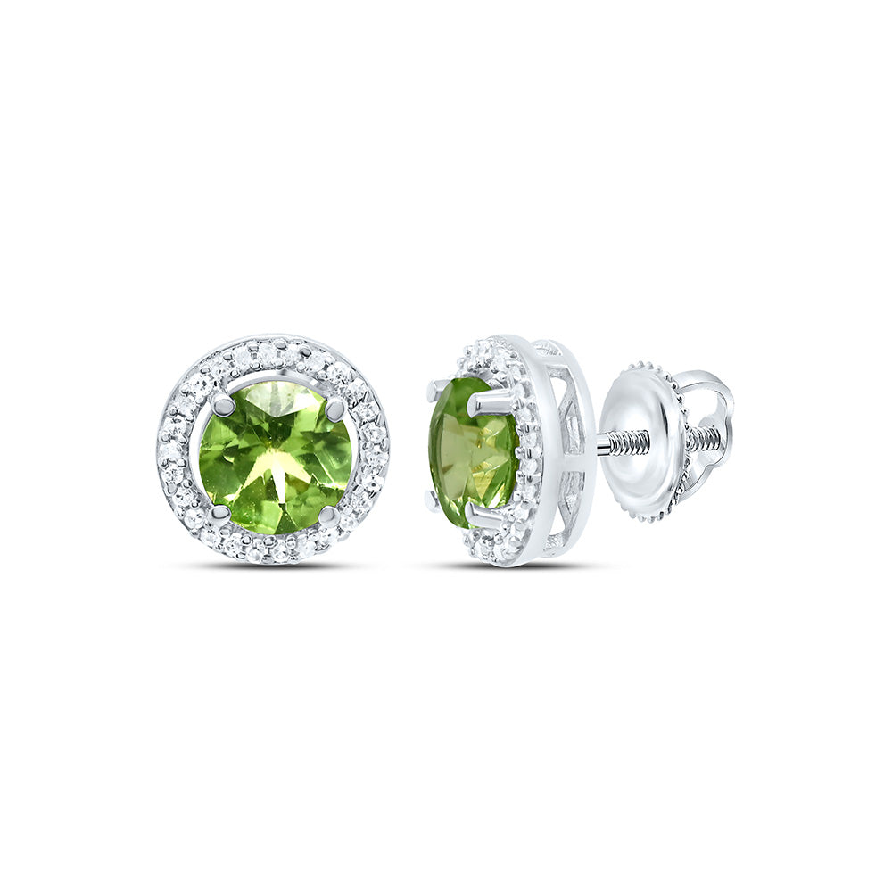 10K Yellow or White Gold 1/10 Ctw Natural Diamond 5MM Round Peridot Synthetic Earring