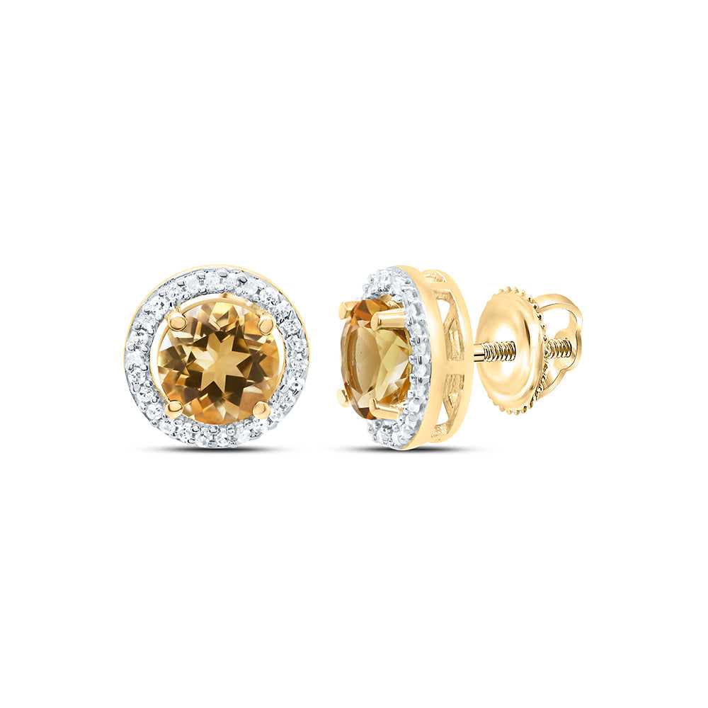 10K Yellow or White Gold 1/10 Ctw Natural Diamond 5MM Round Citrine Synthetic Earring