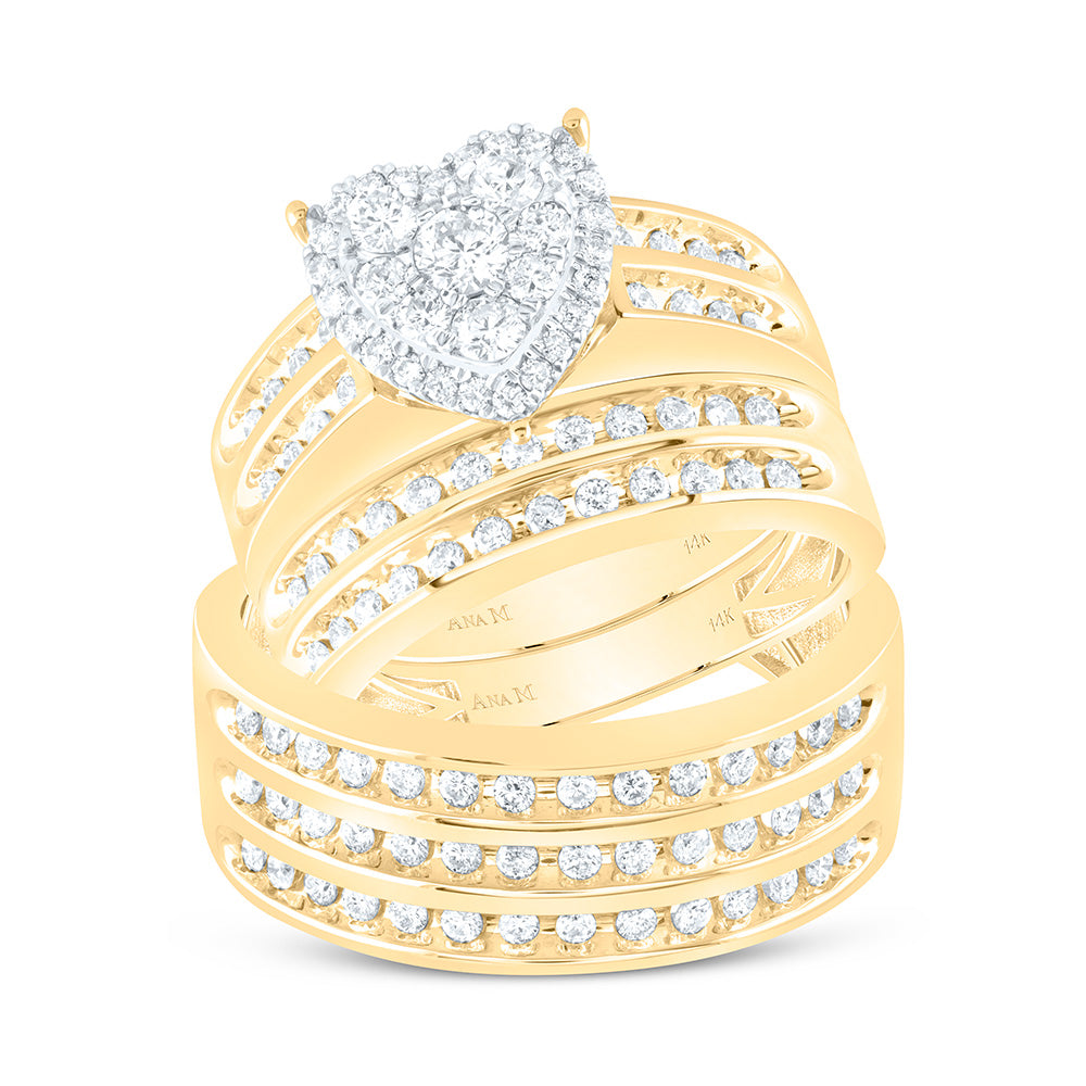 14K Yellow Or White Gold 1 3/8Cttw Natural Diamond Heart Trio Set