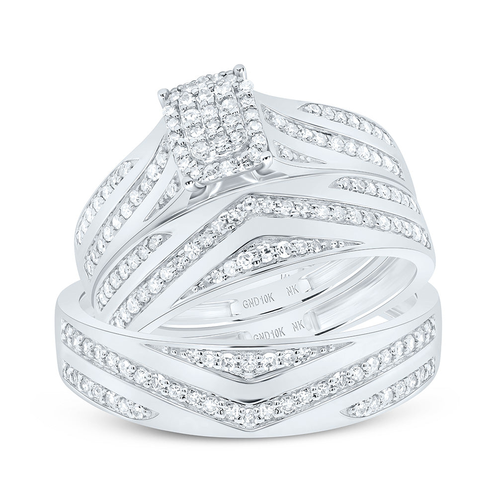 10K Yellow Or White Gold 5/8Cttw Natural Diamond Fashion Emerald Trio Set