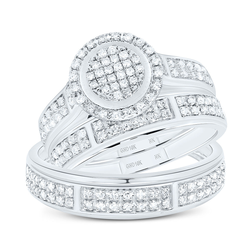10K White Gold 5/8 Cttw Natural Diamond Nk Fashion Round Bridal Anniversary Wedding Engagement Band Ring Trio Set