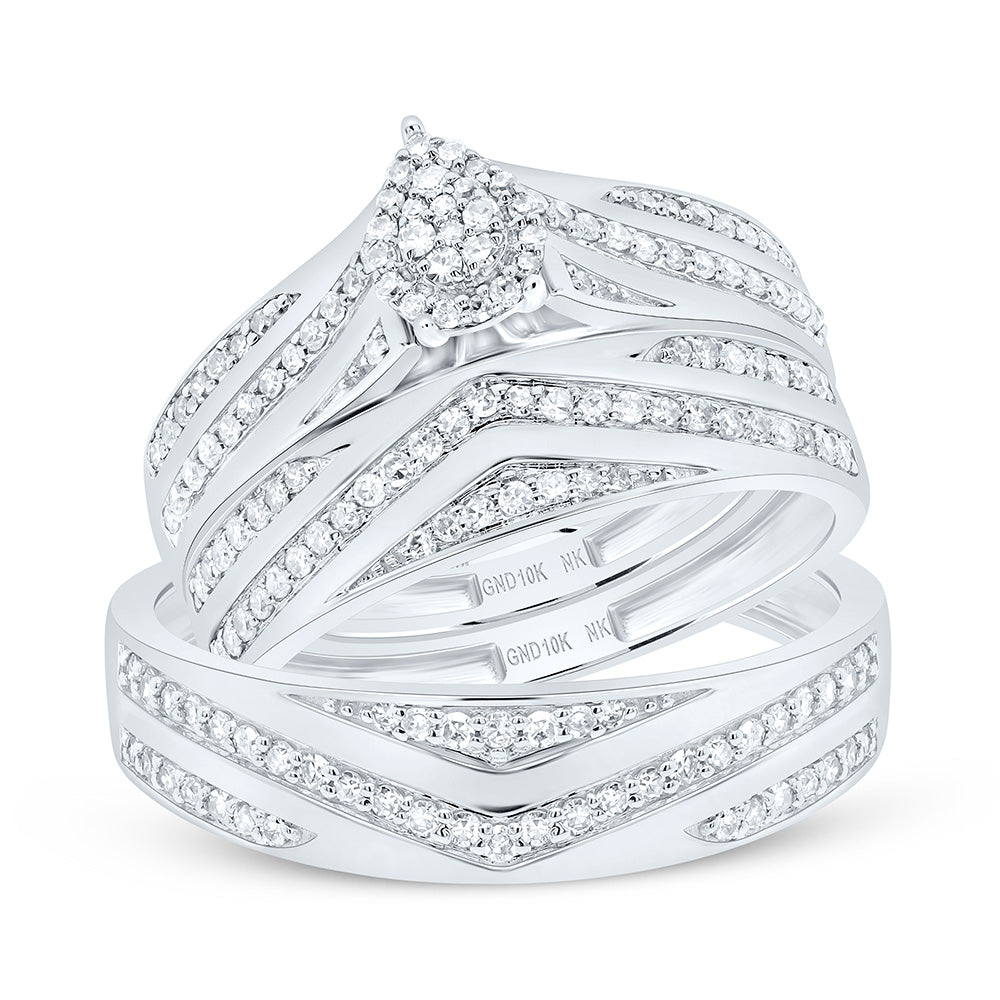 10K Yellow Or White Gold 5/8Cttw Natural Diamond Fashion Pear Trio Set