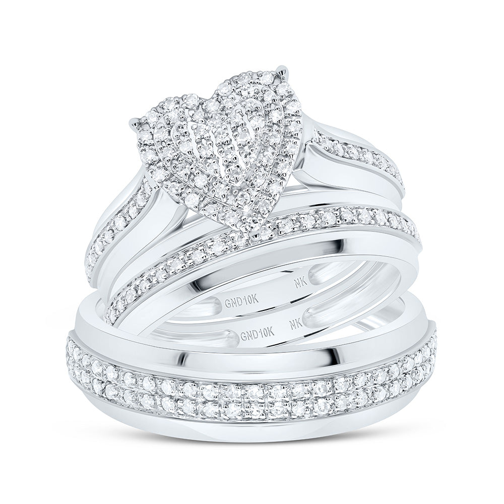 10K Yellow Or White Gold 1/2Cttw Natural Diamond Fashion Heart Trio Set
