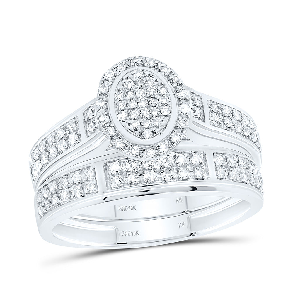 10K White Gold 1/2Ctw Natural Diamond Fashion Oval Trio Set
