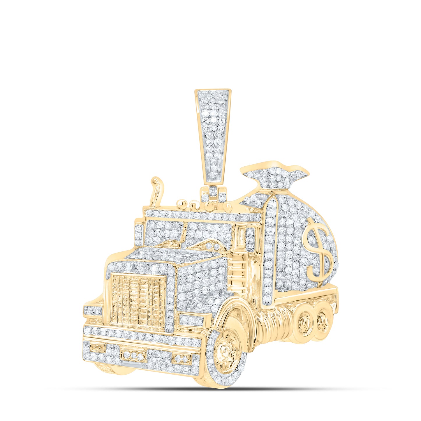 10K Yellow Gold 1Cttw Natural Diamond Money Bag Truck Mens Charm