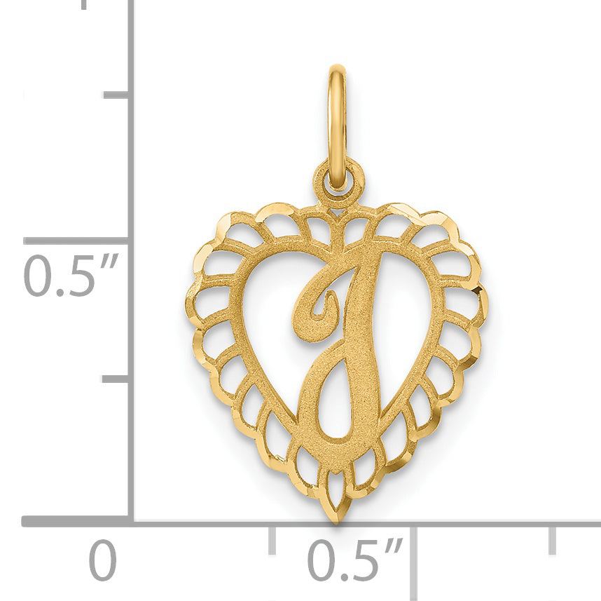14K Yellow Gold Heart Letter I Charm