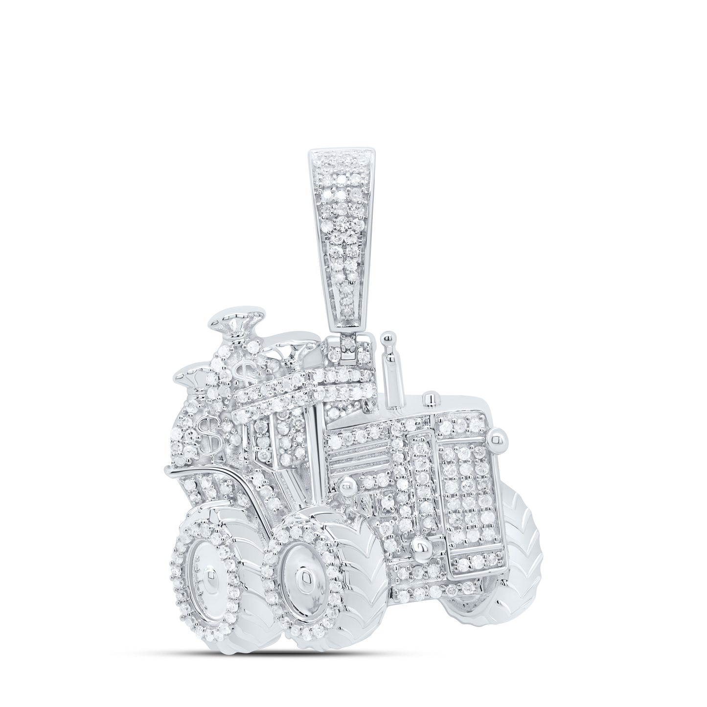Sterling Silver 5/8Cttw Natural Diamond Truck Mens Charm