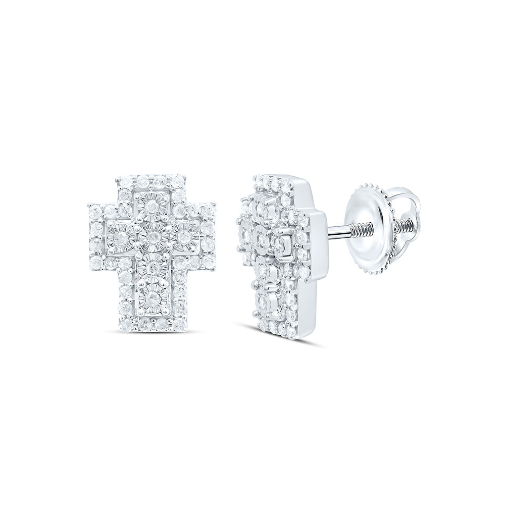 Sterling Silver 1/3Cttw Natural Diamond Gift Cross Earring