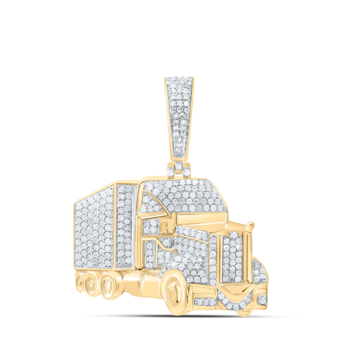 Sterling silver Yellow tone 7/8 Cttw Natural Diamond Truck Mens Charm