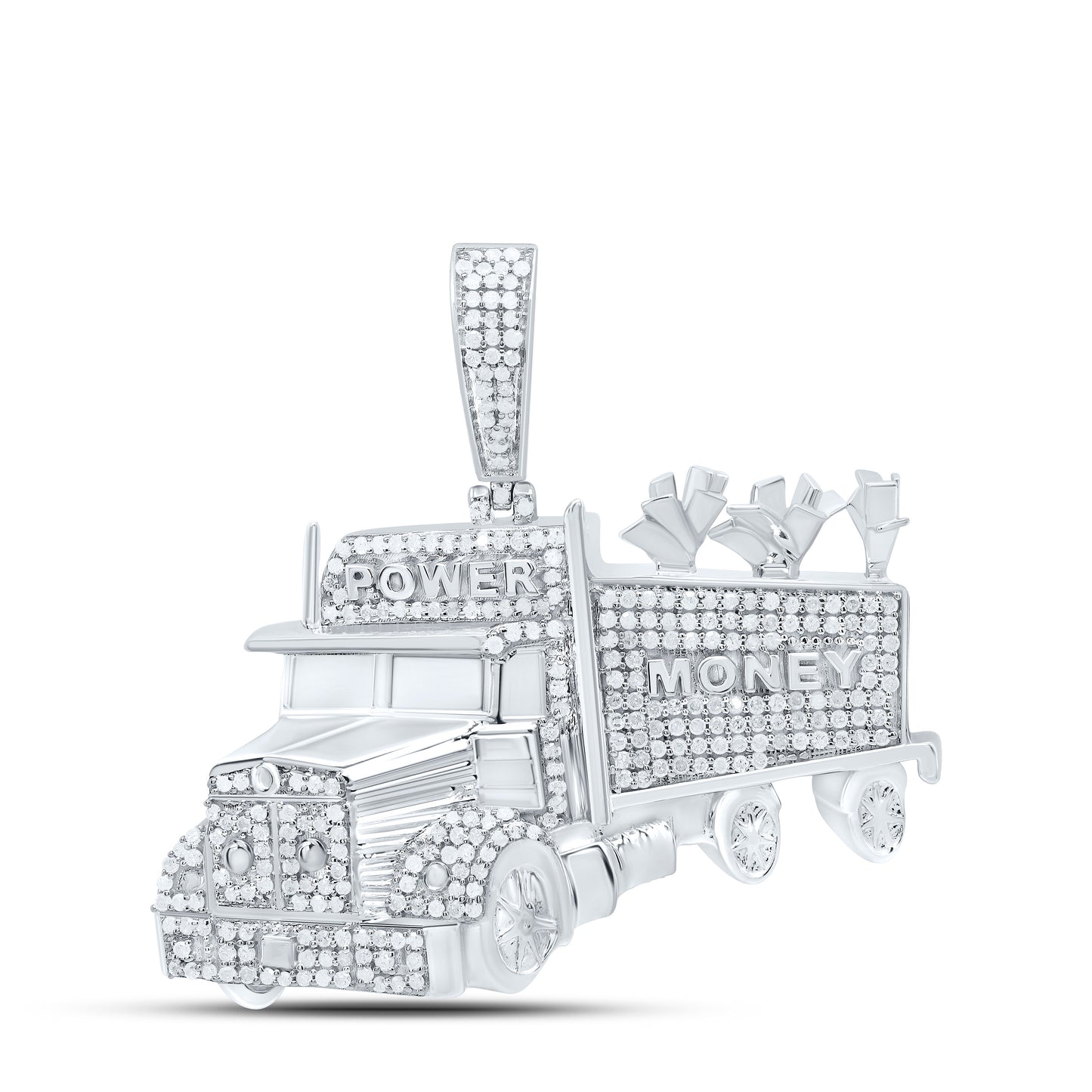 Sterling Silver 1Cttw Natural Diamond Truck Mens Charm