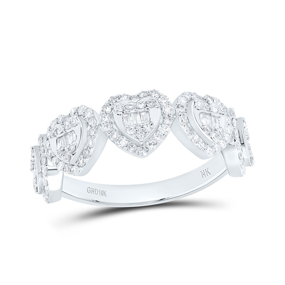 10K Yellow Or White Or Rose Gold 5/8Cttw Natural Diamond Fashion Heart Ladies Band