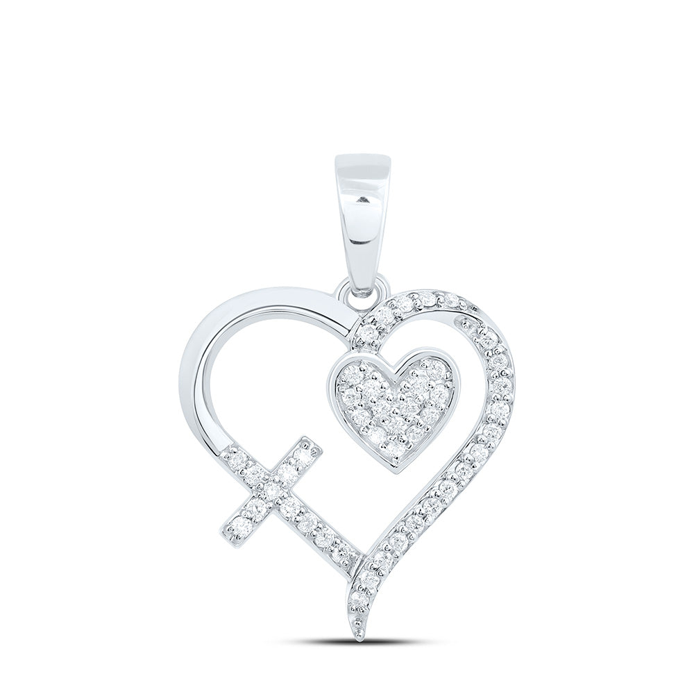 10K Yellow Or White Gold 1/5Cttw Natural Diamond Cn Fashion Cross Heart Pendant
