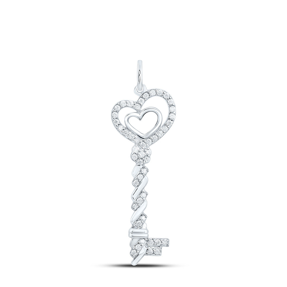 10K Yellow Or White Gold 1/5Cttw Natural Diamond Cn Fashion Heart Key Pendant
