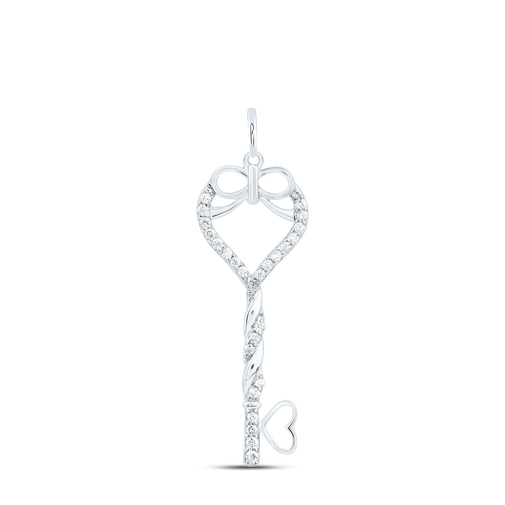 10K Yellow Or White Gold 1/8Cttw Natural Diamond Cn Fashion Heart Key Pendant