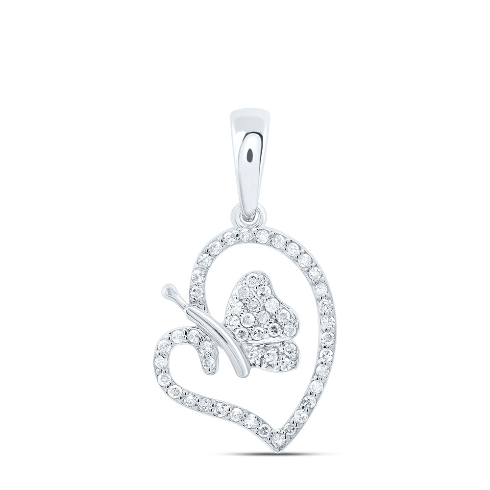 10K Yellow Or White Gold 1/6Cttw Natural Diamond Gift Butterfly Heart Pendant