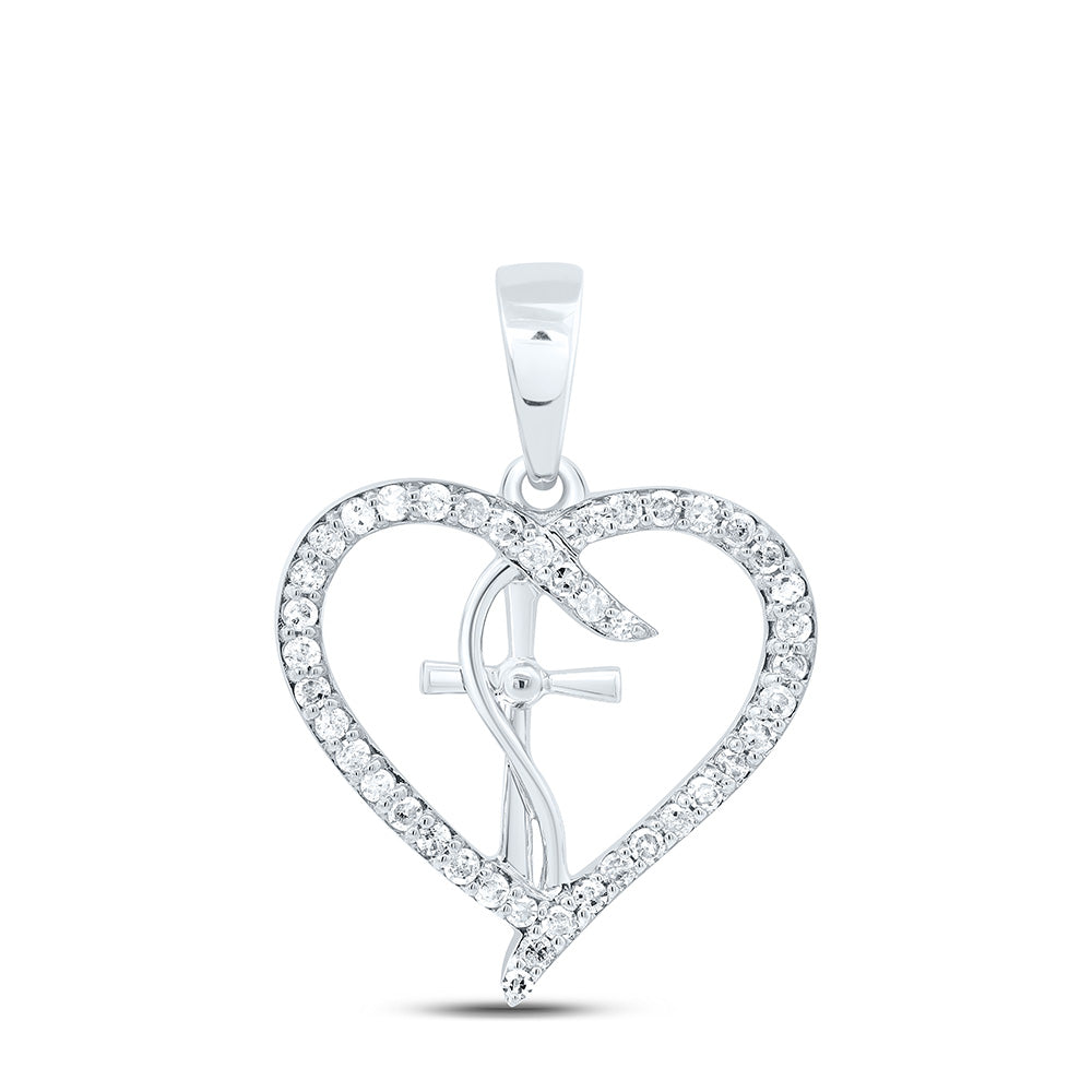 10K Yellow Or White Gold 1/5Cttw Natural Diamond Gift Cross Heart Pendant