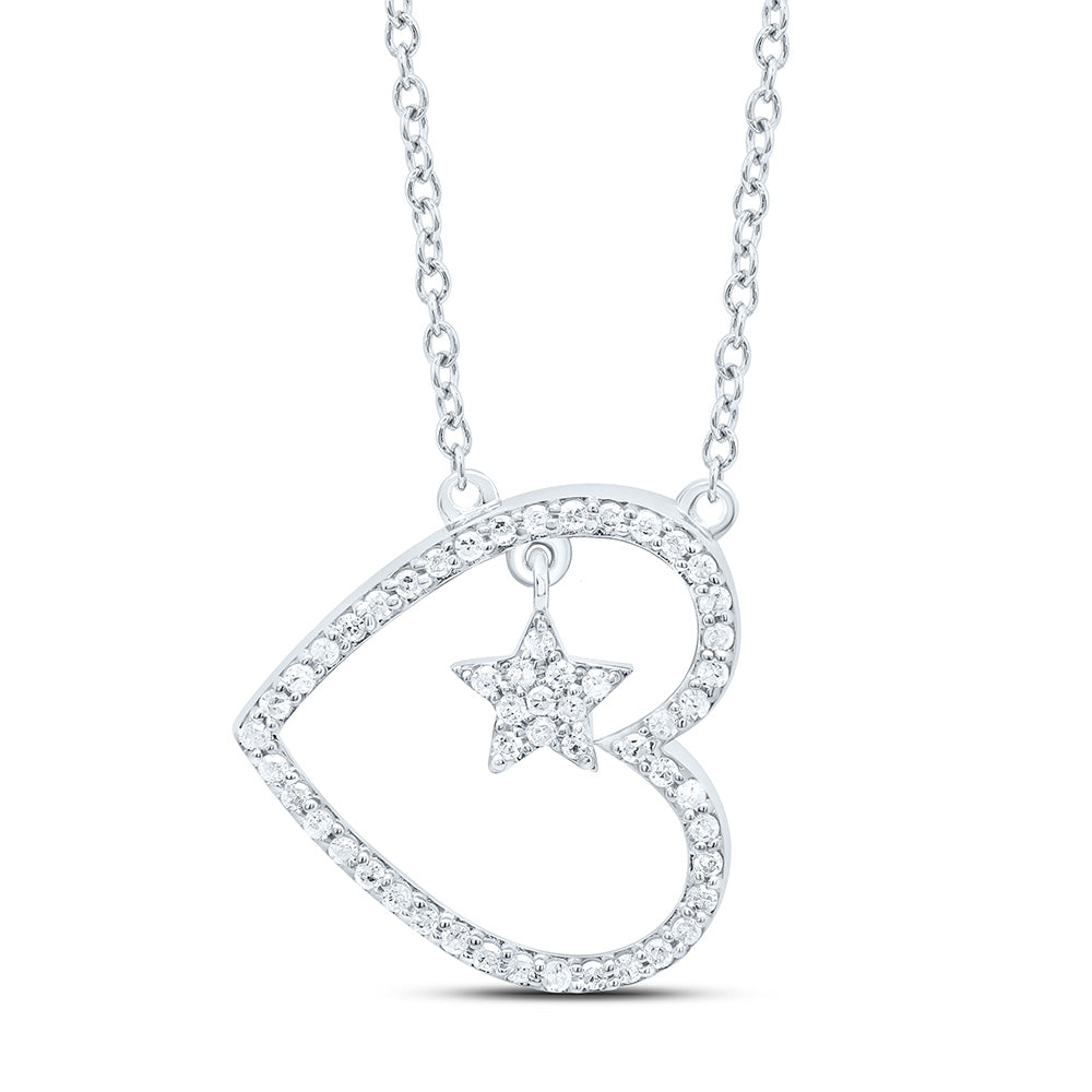 10K Yellow Or White Gold 1/6Cttw Natural Diamond Gift Heart Necklace (18 Inch)