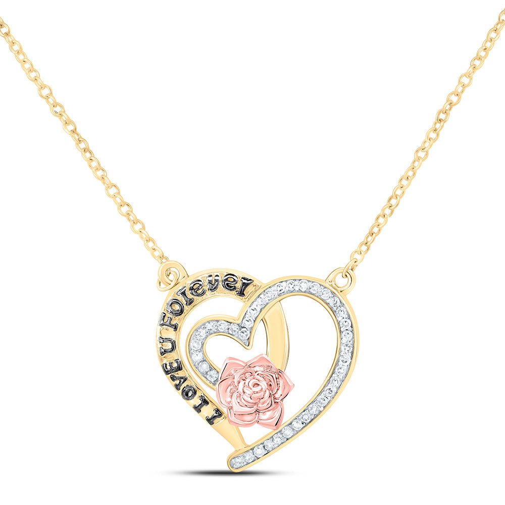 10K Yellow Gold 1/10 Cttw Natural Diamond Gift Rose Heart Necklace (With 18" Chain)