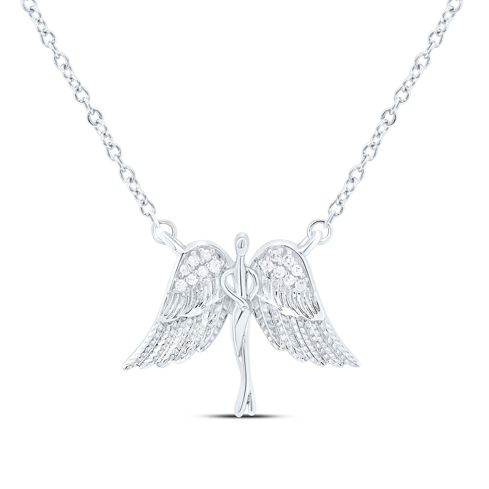 Sterling Silver 1/20Cttw Natural Diamond Gift Angel Necklace (18 Inch)