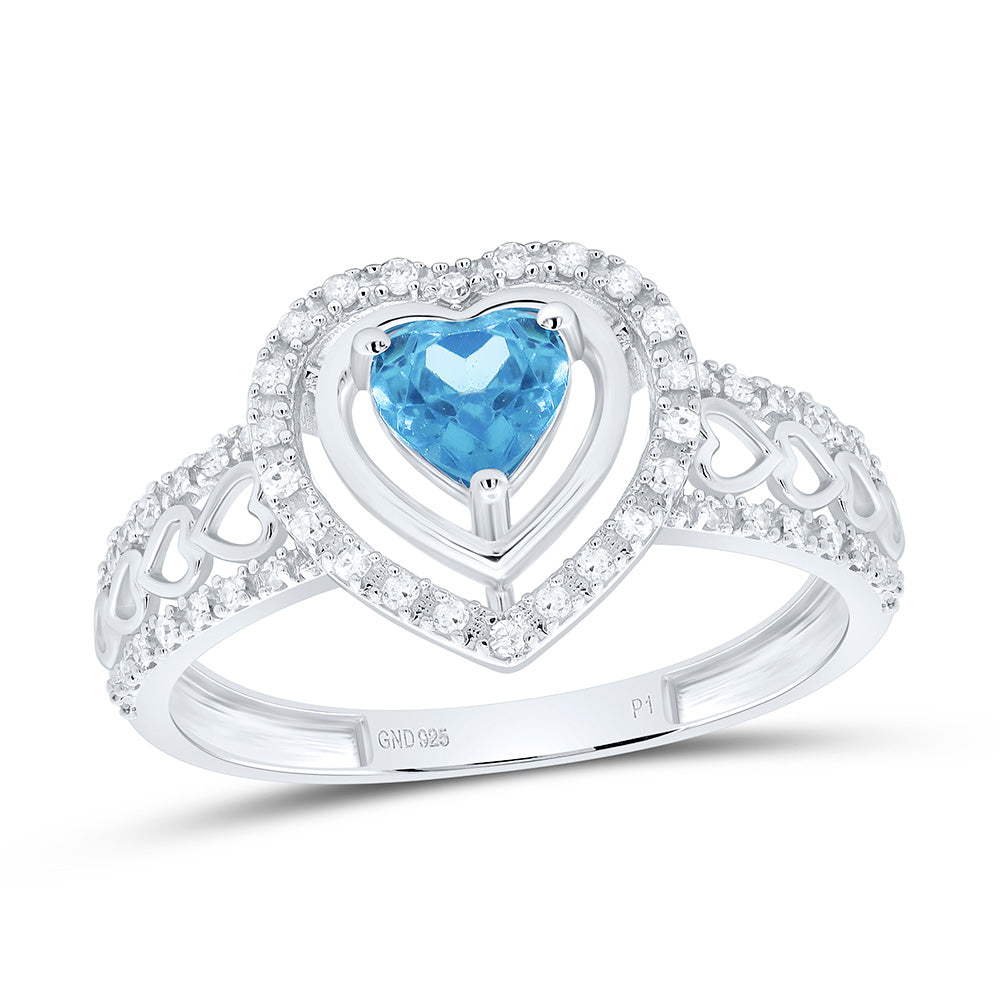Sterling Silver 1/6Cttw Natural Diamond 5Mm Heart Gem Synthetic Heart Ring