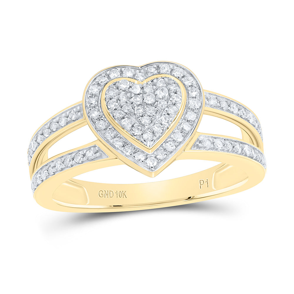 10K Yellow Gold 1/3Cttw Natural Diamond Gift Heart Ring