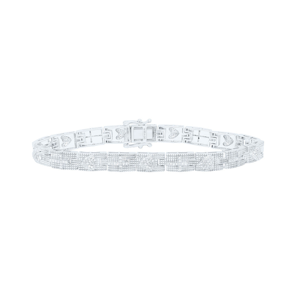 Sterling Silver 1Cttw Natural Diamond Gift Cross Heart Bracelet (7 Inch)